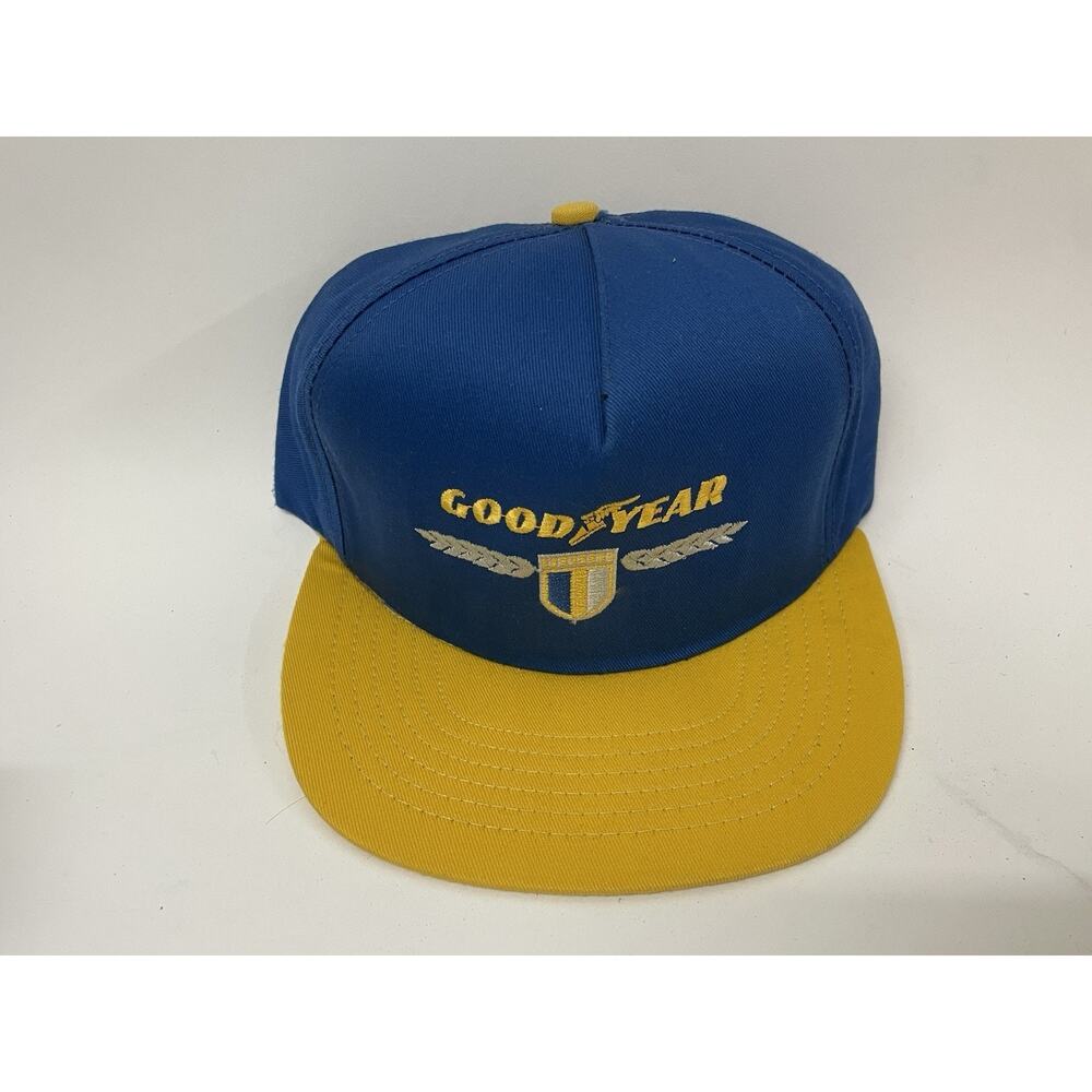 Vintage Goodyear Snapback Hat Cap | GOODYEAR BLUE & YELLOW HAT CAP MADE IN USA